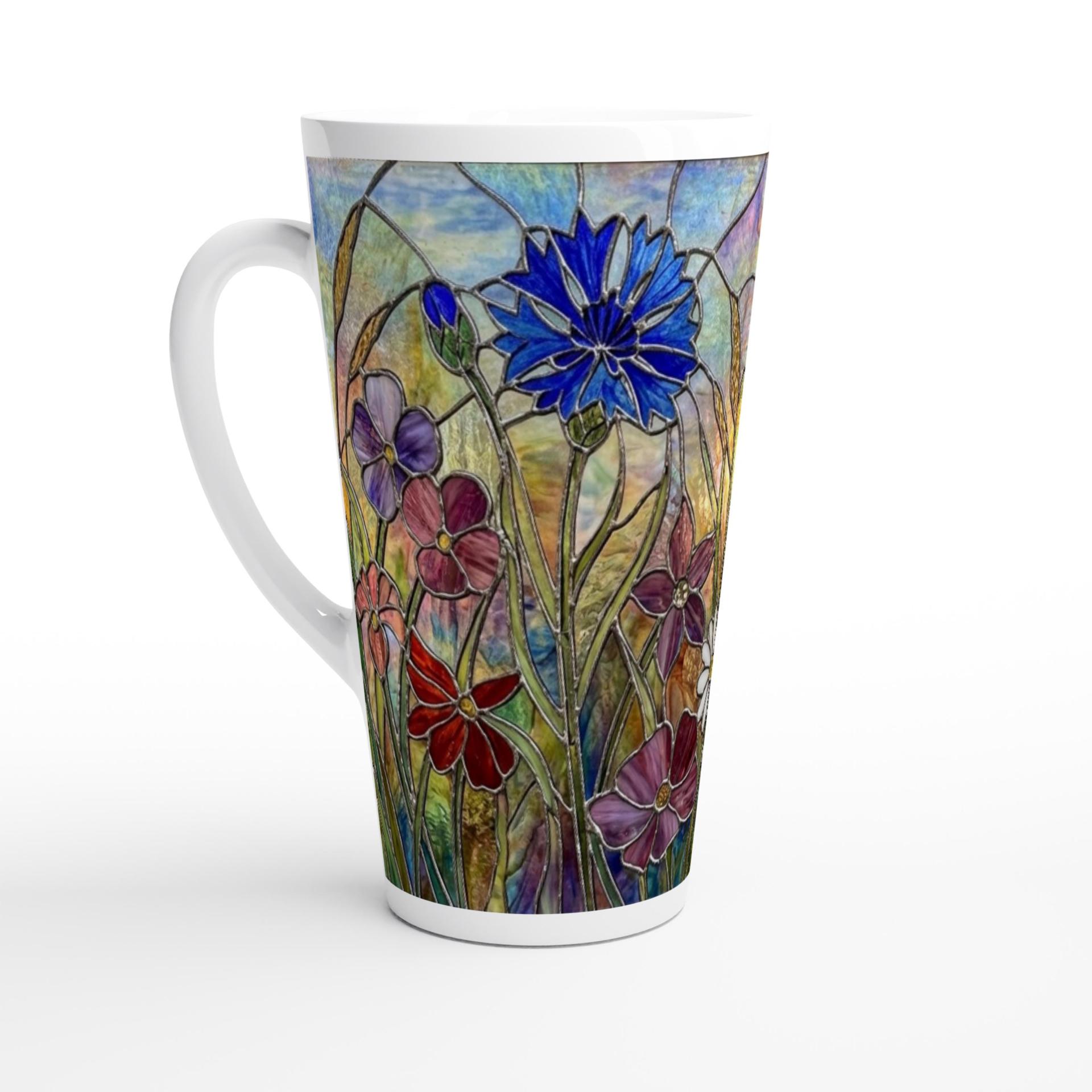 Set of 3 Cups, Floral, Large 17oz Latte Ceramic Mugs - Extra Tall Cup Set