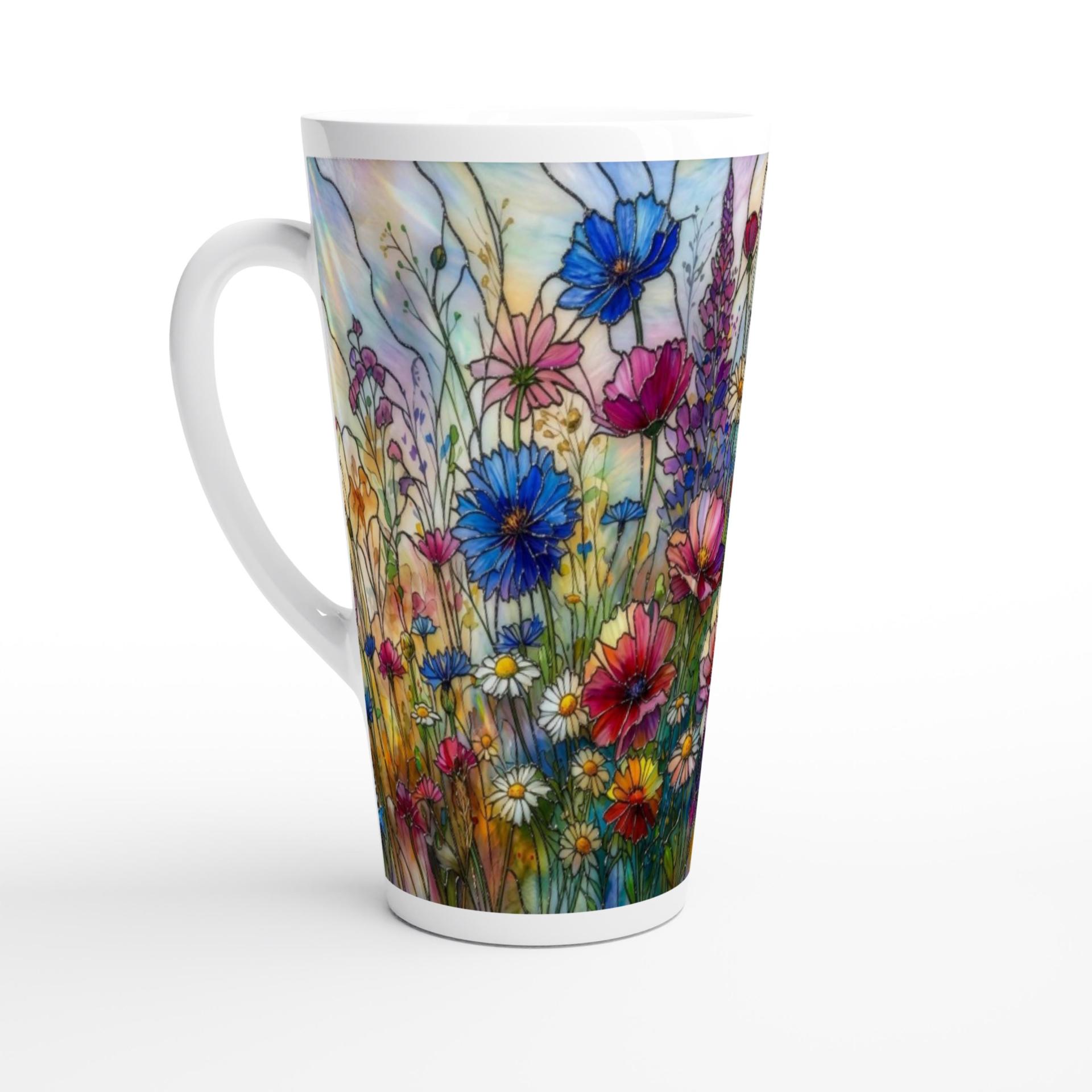 Set of 3 Cups, Floral, Large 17oz Latte Ceramic Mugs - Extra Tall Cup Set