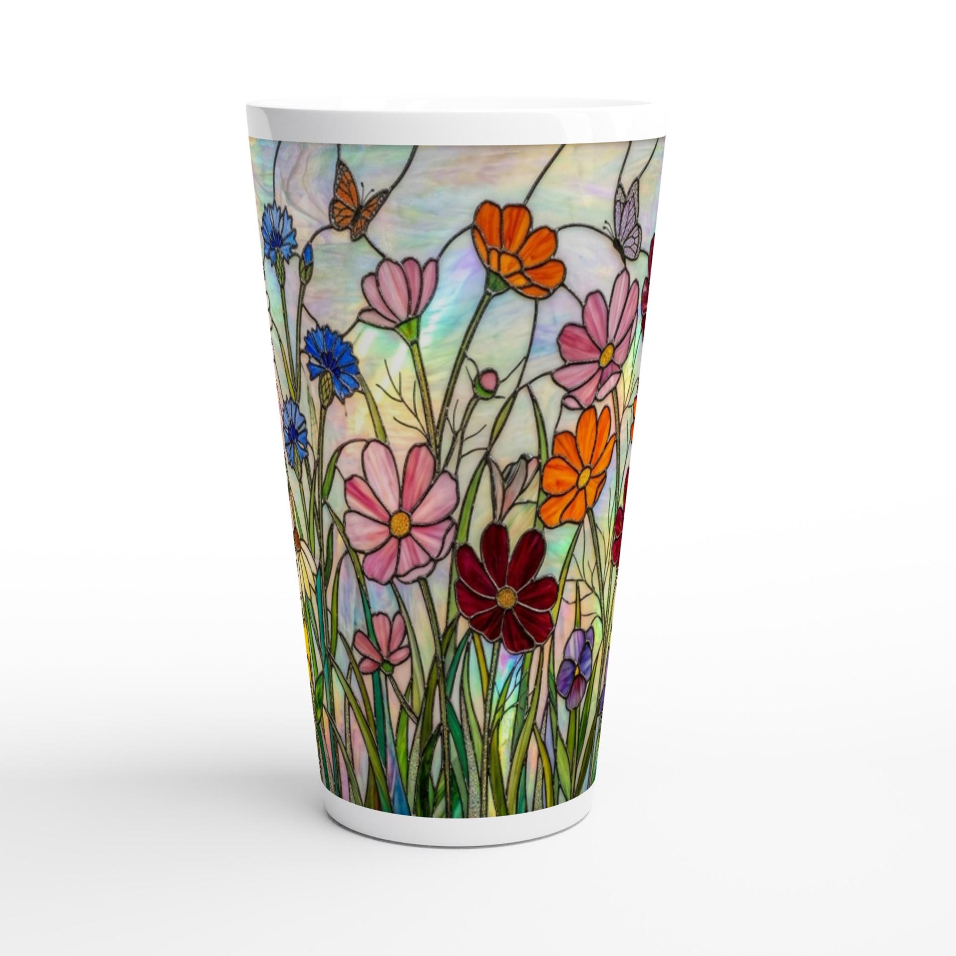 Set of 3 Cups, Floral, Large 17oz Latte Ceramic Mugs - Extra Tall Cup Set