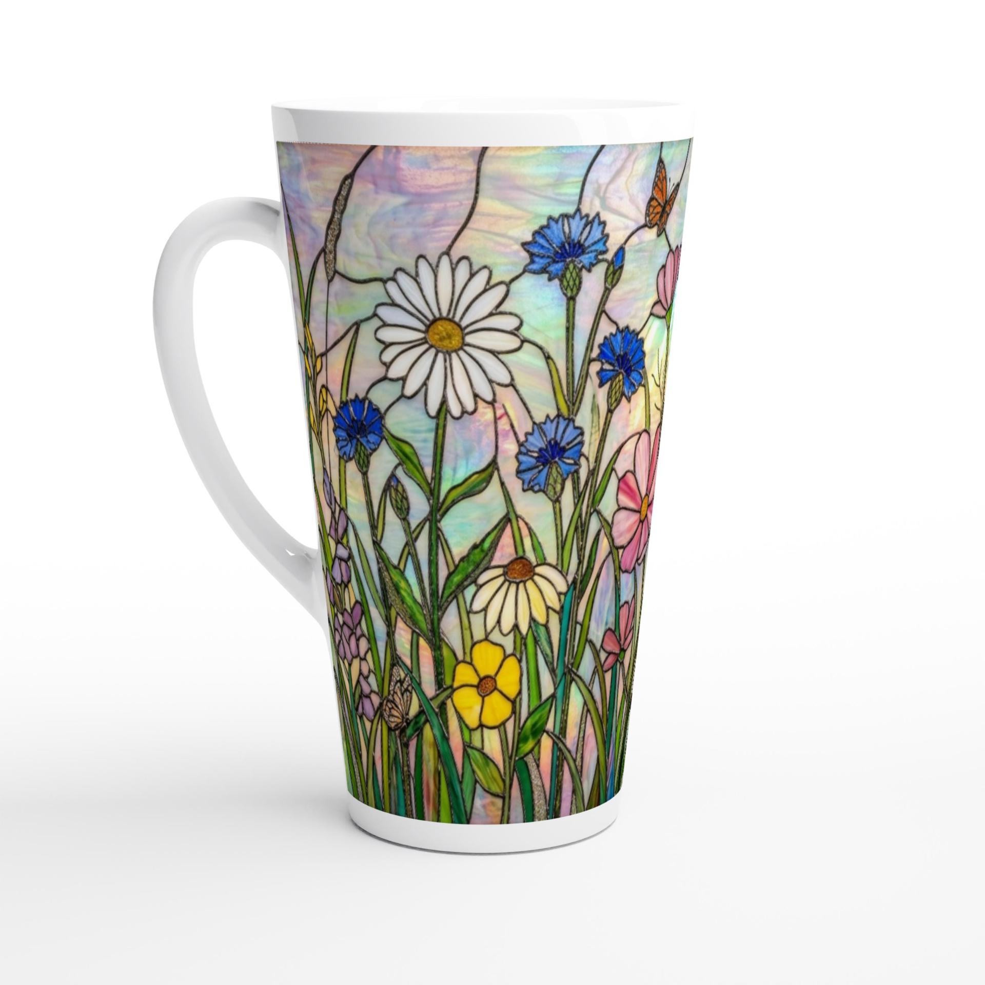 Set of 3 Cups, Floral, Large 17oz Latte Ceramic Mugs - Extra Tall Cup Set