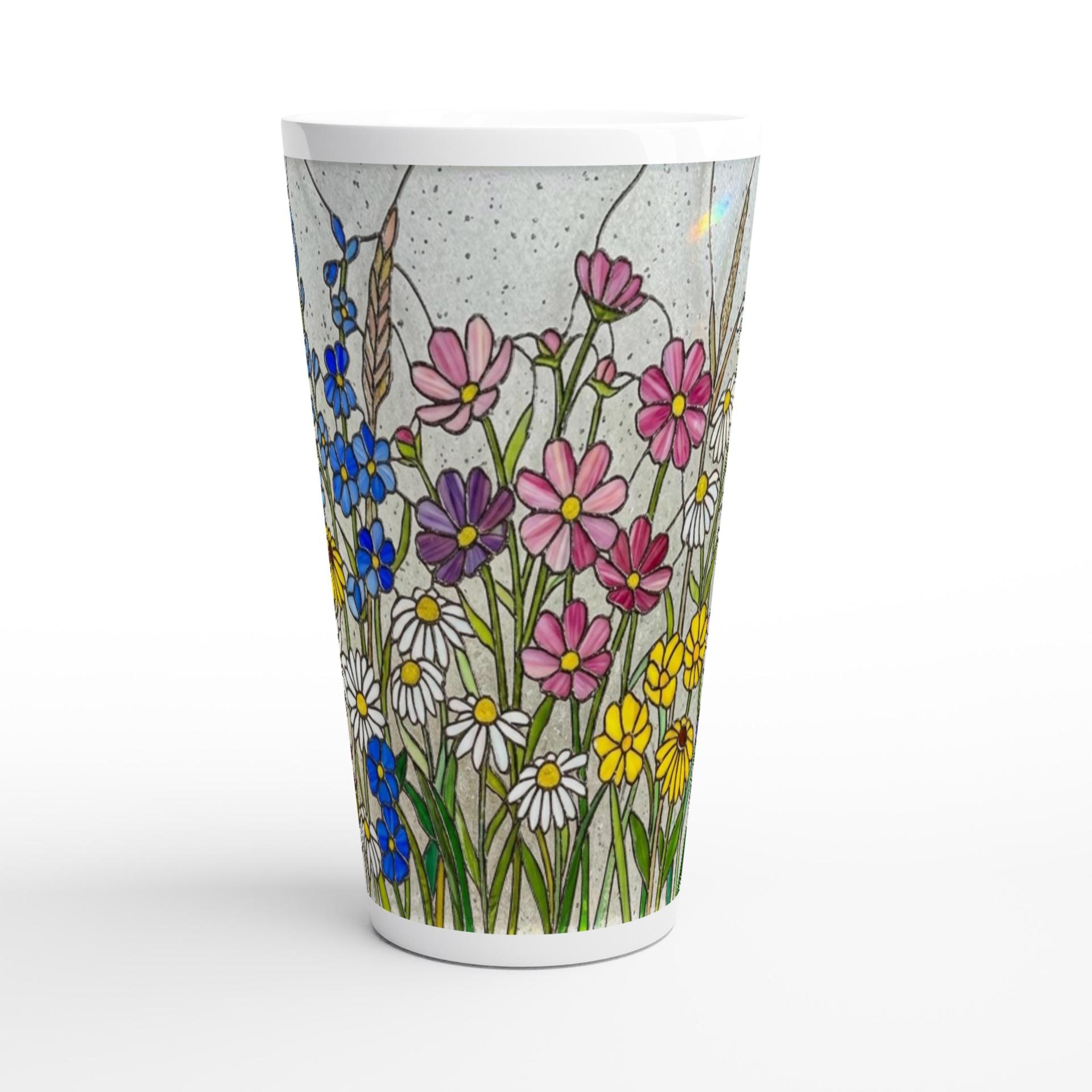 Set of 3 Cups, Floral, Large 17oz Latte Ceramic Mugs - Extra Tall Cup Set