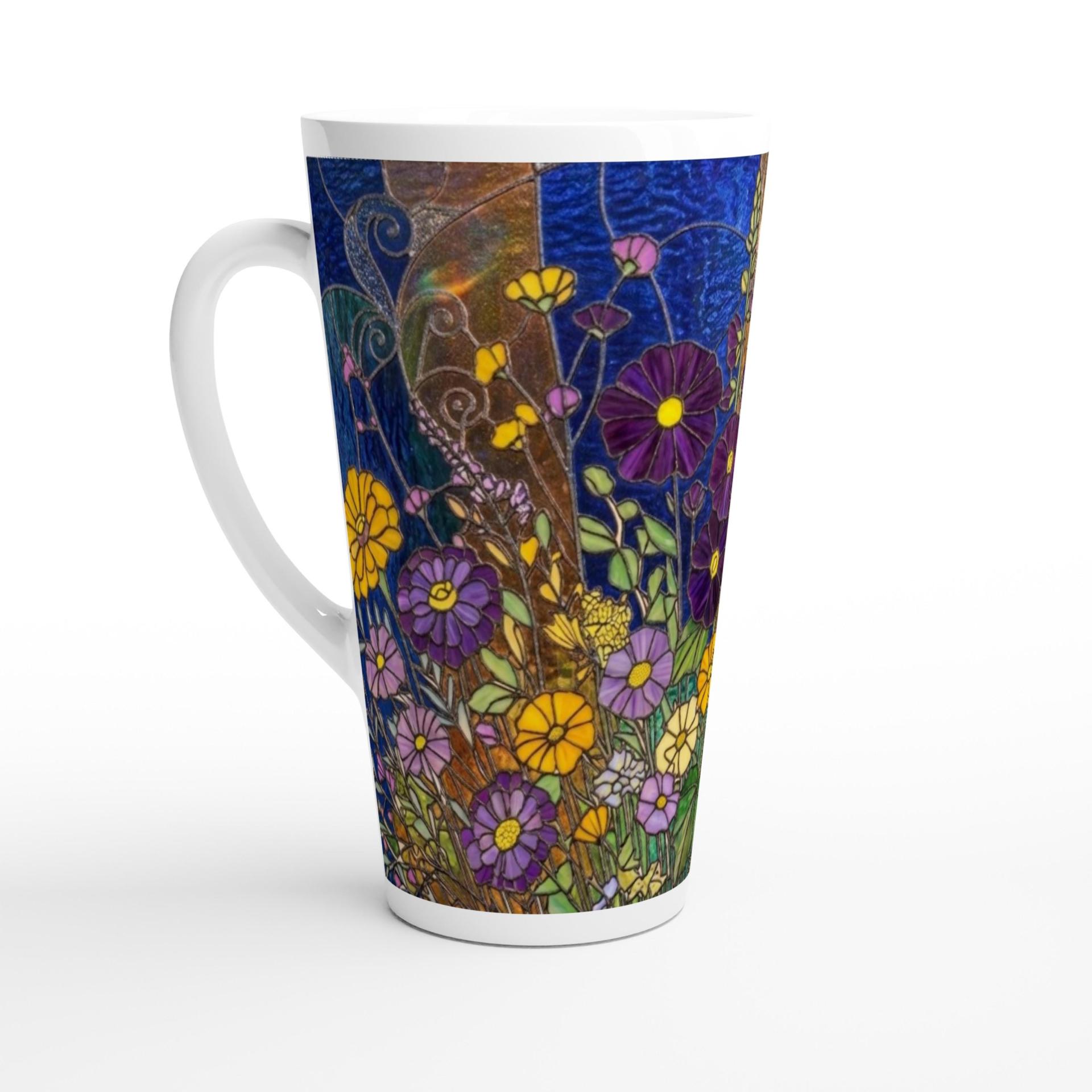 Set of 3 Cups, Floral, Large 17oz Latte Ceramic Mugs - Extra Tall Cup Set