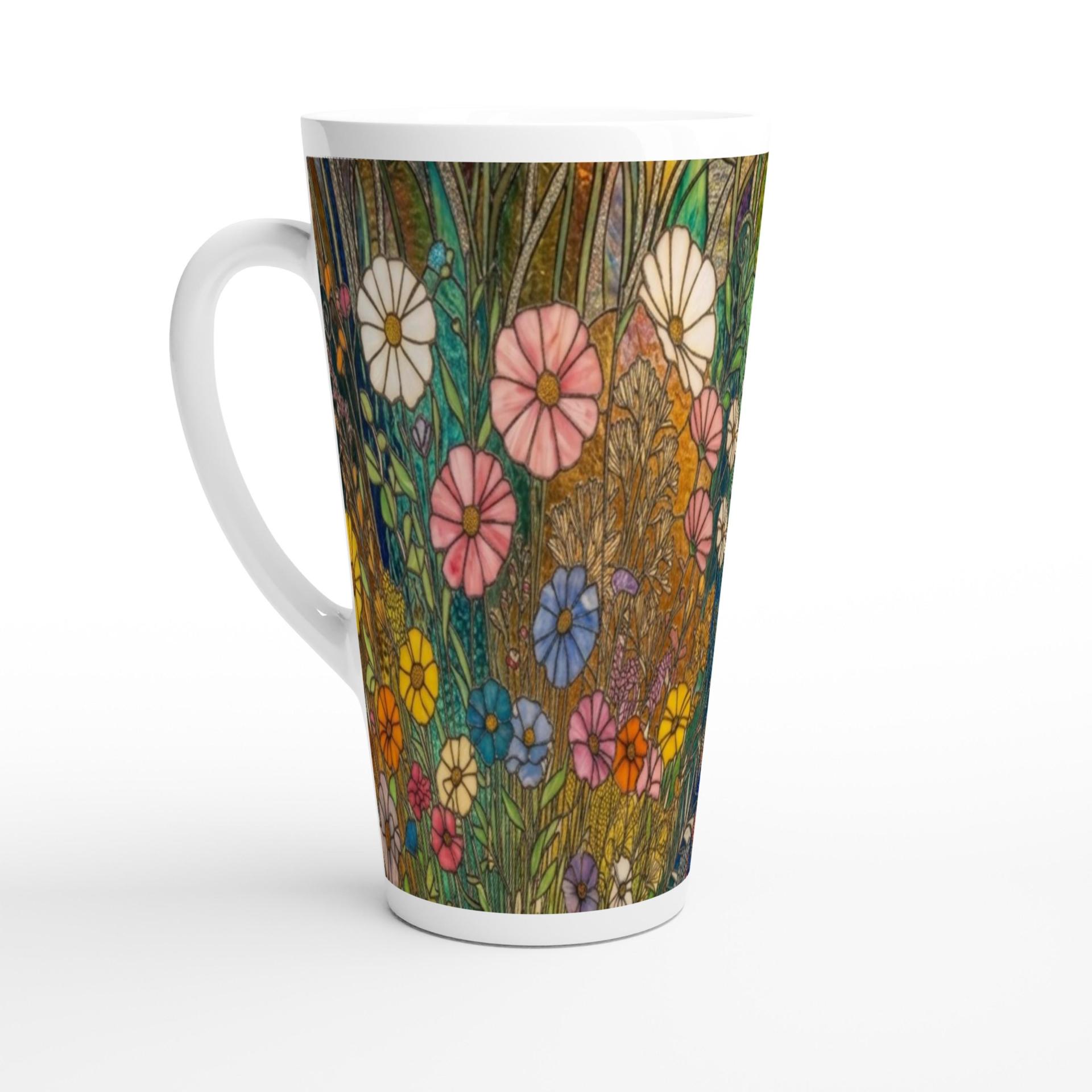 Set of 3 Cups, Floral, Large 17oz Latte Ceramic Mugs - Extra Tall Cup Set