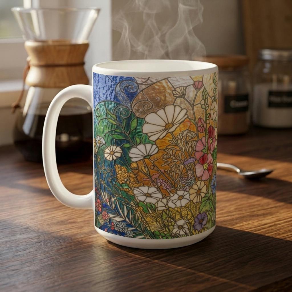 Set of Big Mugs, Floral Cup Set, Large 15 oz Matching Cups
