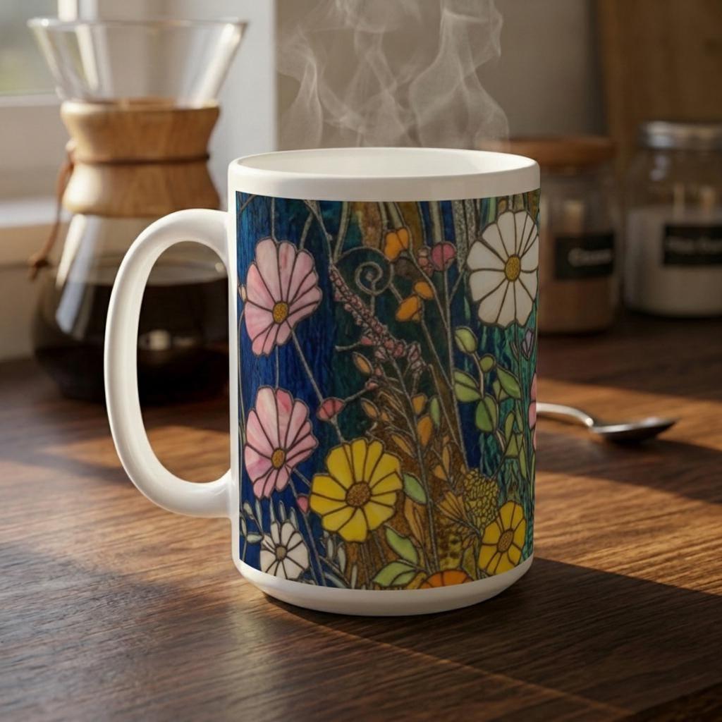 Set of Big Mugs, Floral Cup Set, Large 15 oz Matching Cups