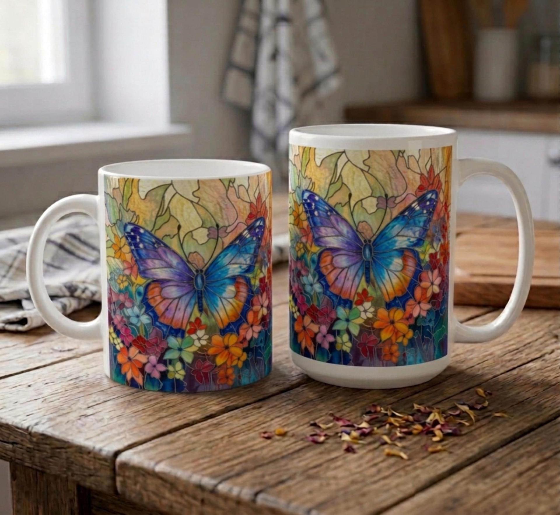 Butterfly Cups Set -  Large and Small Ceramic Mugs