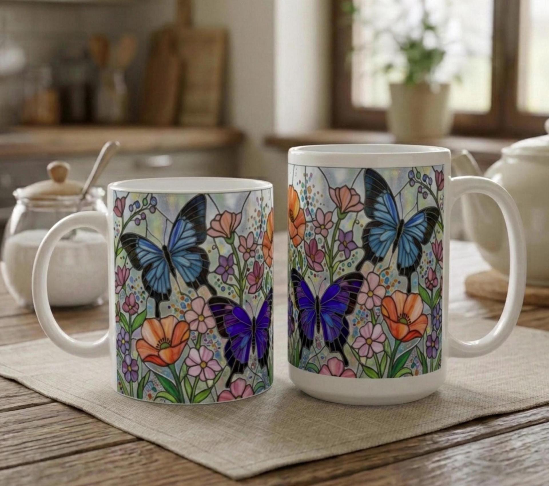 Butterfly Cups Set -  Large and Small Ceramic Mugs