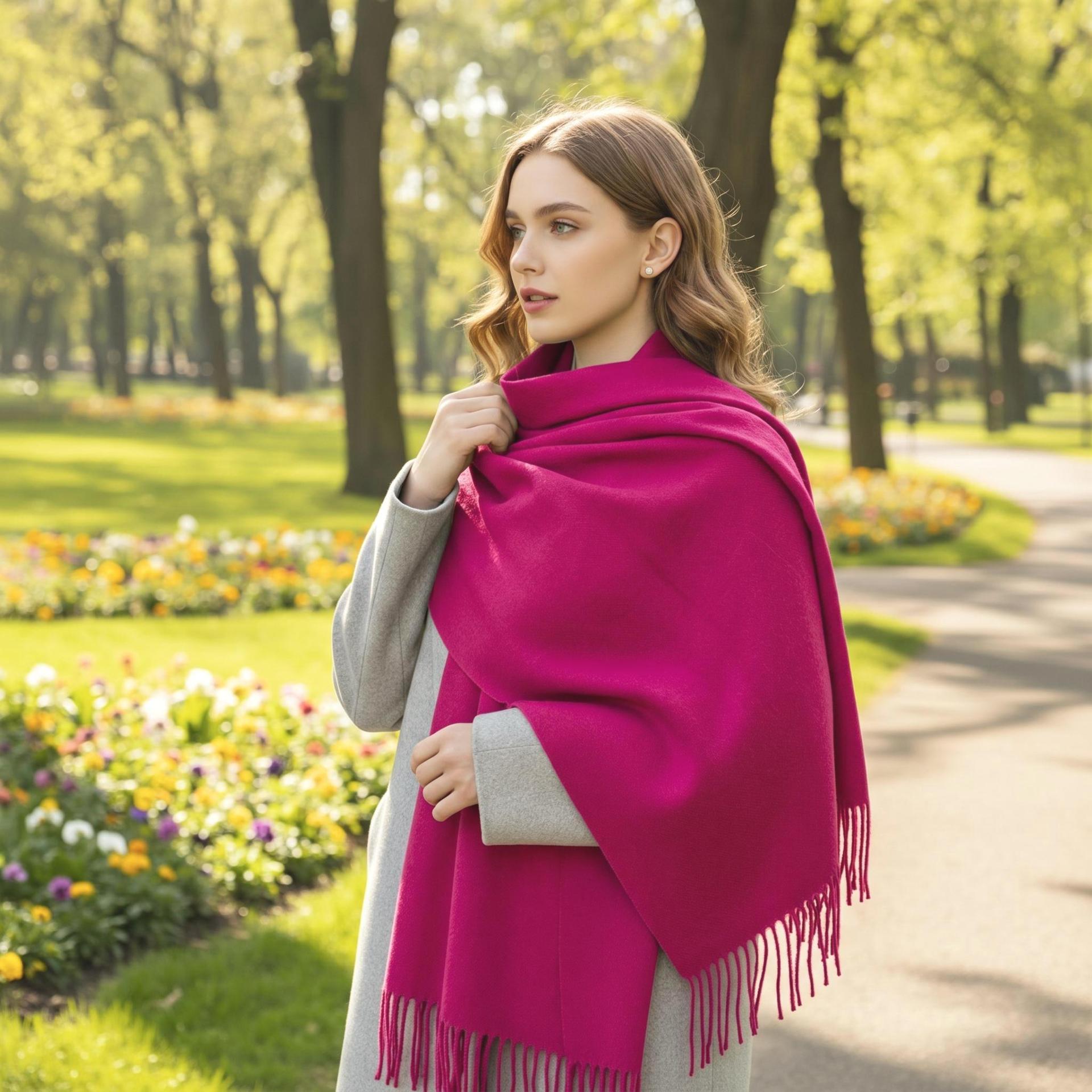 Dark Rose Blanket Shawl - Thick Wide Scarf - Pashmina Super Soft Wrap