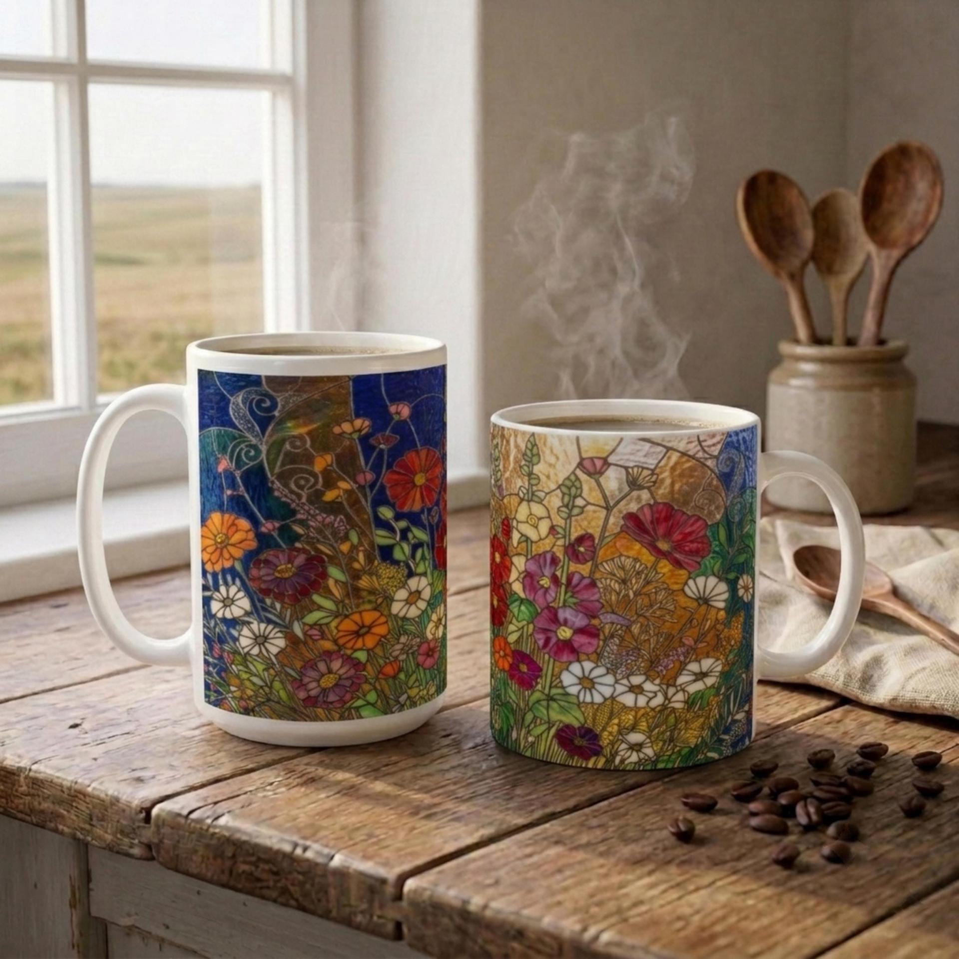 Floral Cups -  Large and Small Ceramic Mugs