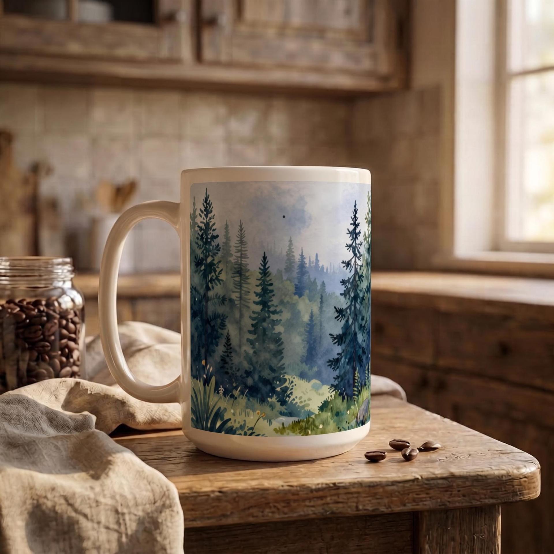 Forest Cups Set -  Large and Small Ceramic Mugs