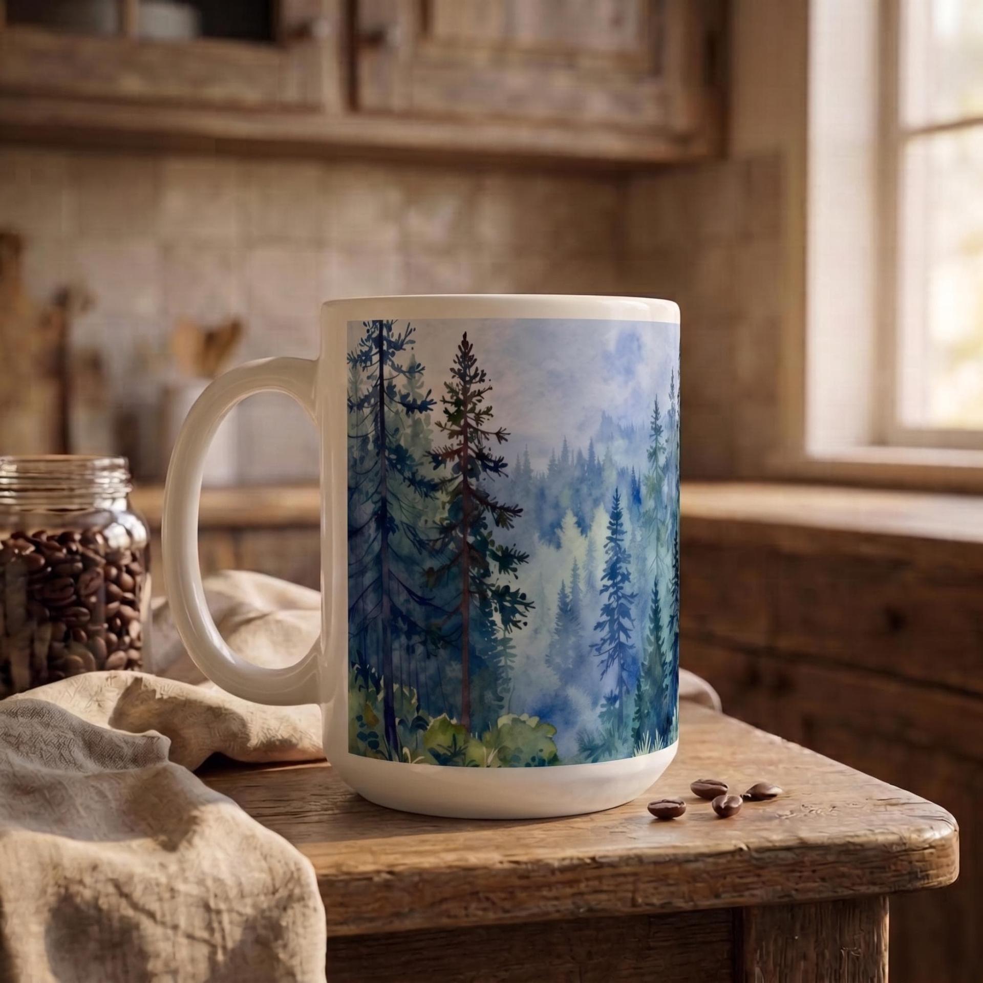 Forest Cups Set -  Large and Small Ceramic Mugs
