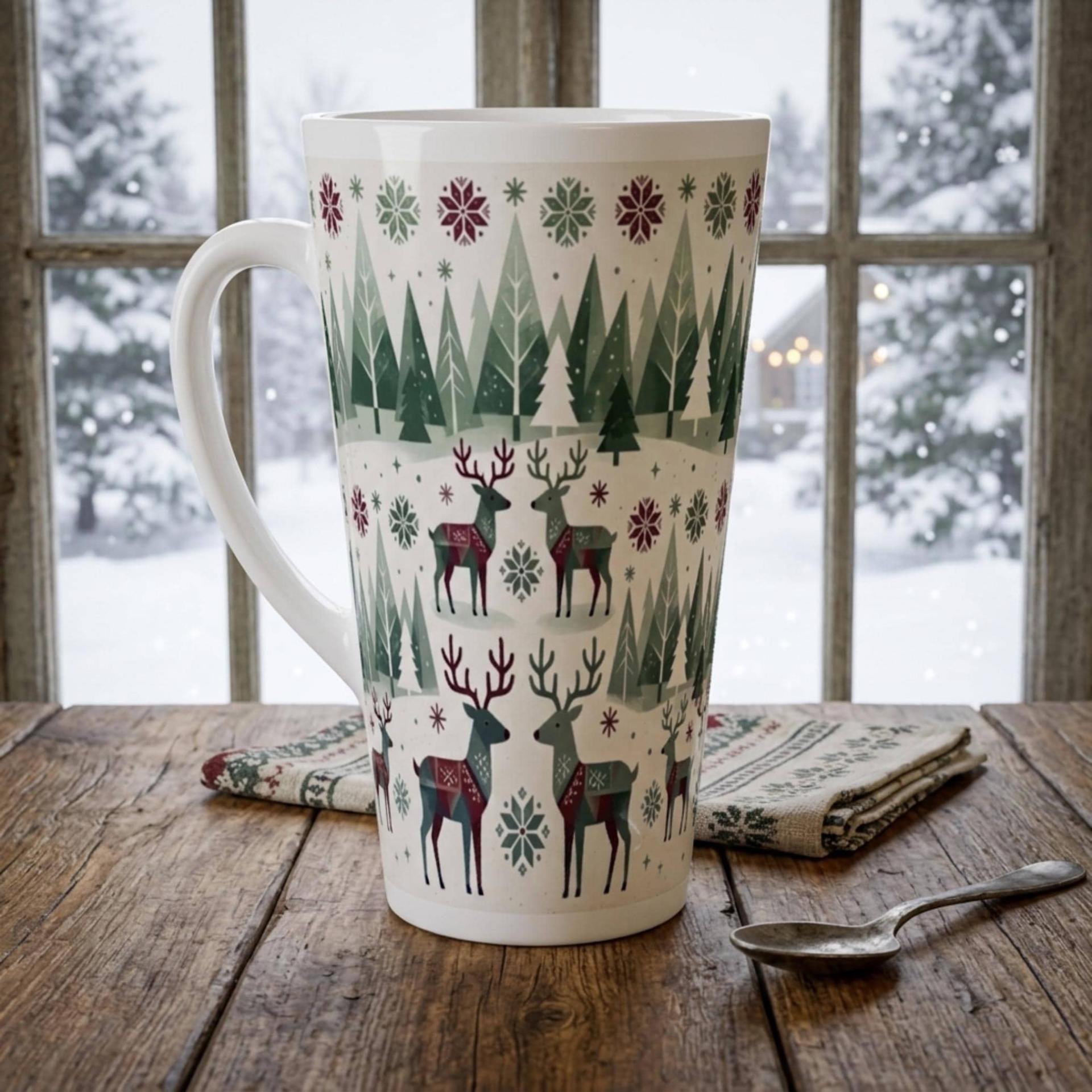 Set of 3 Cups, Christmas Mugs, Reindeer, Large 17oz Latte Mugs