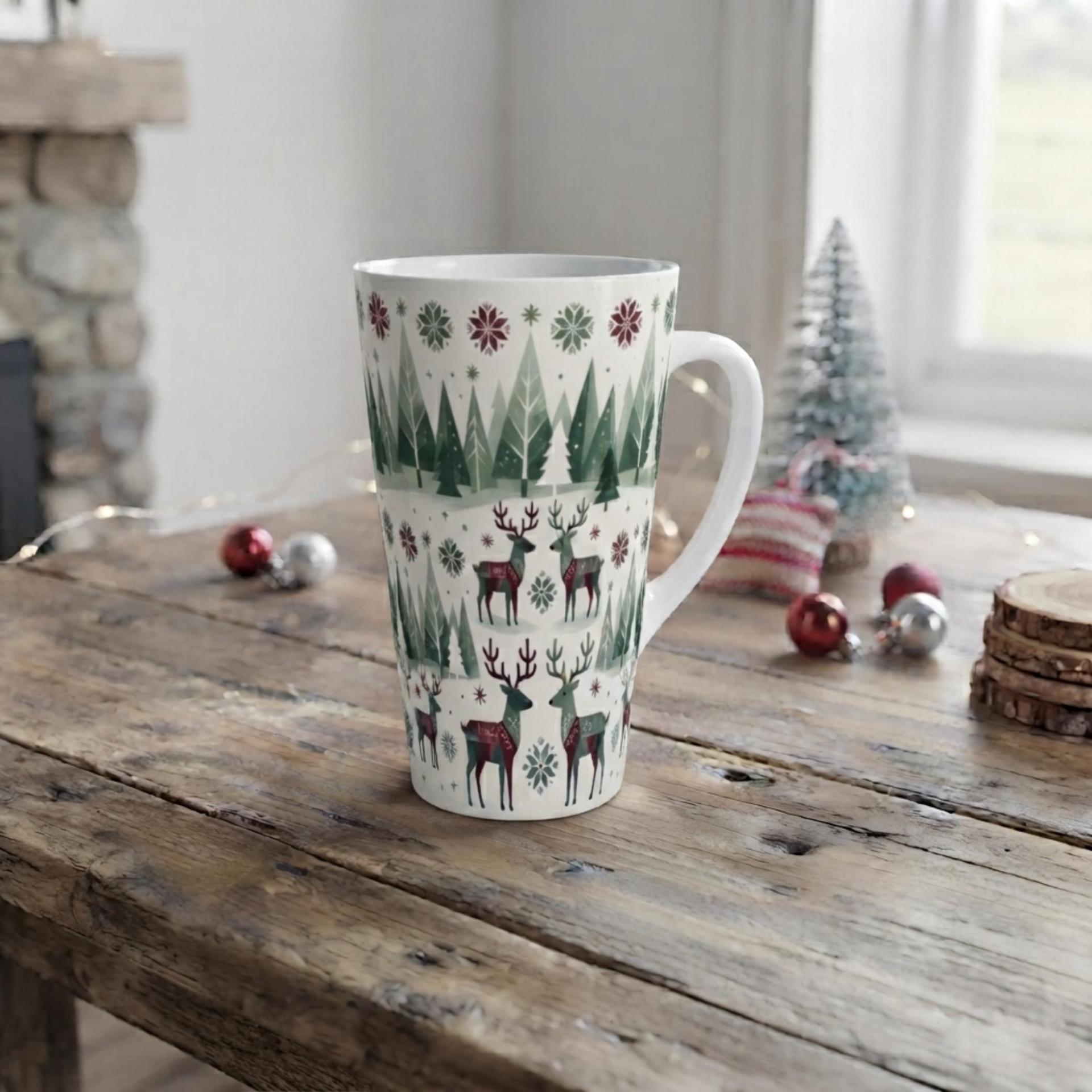Set of 3 Cups, Christmas Mugs, Reindeer, Large 17oz Latte Mugs