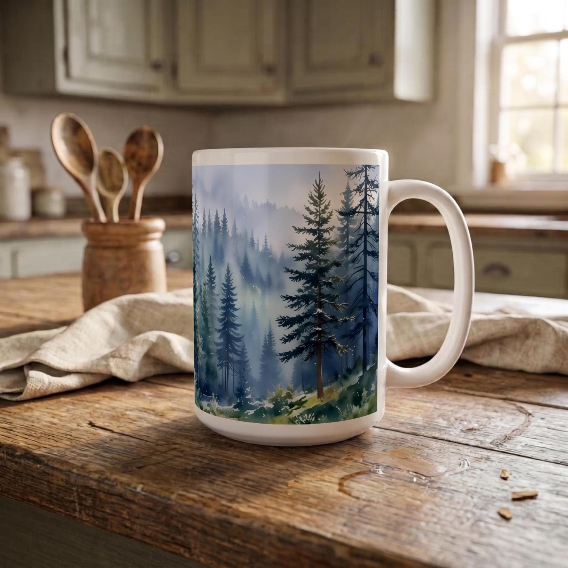 Set of Big Mugs, Forest Cup Set, Large 15 oz Matching Cups