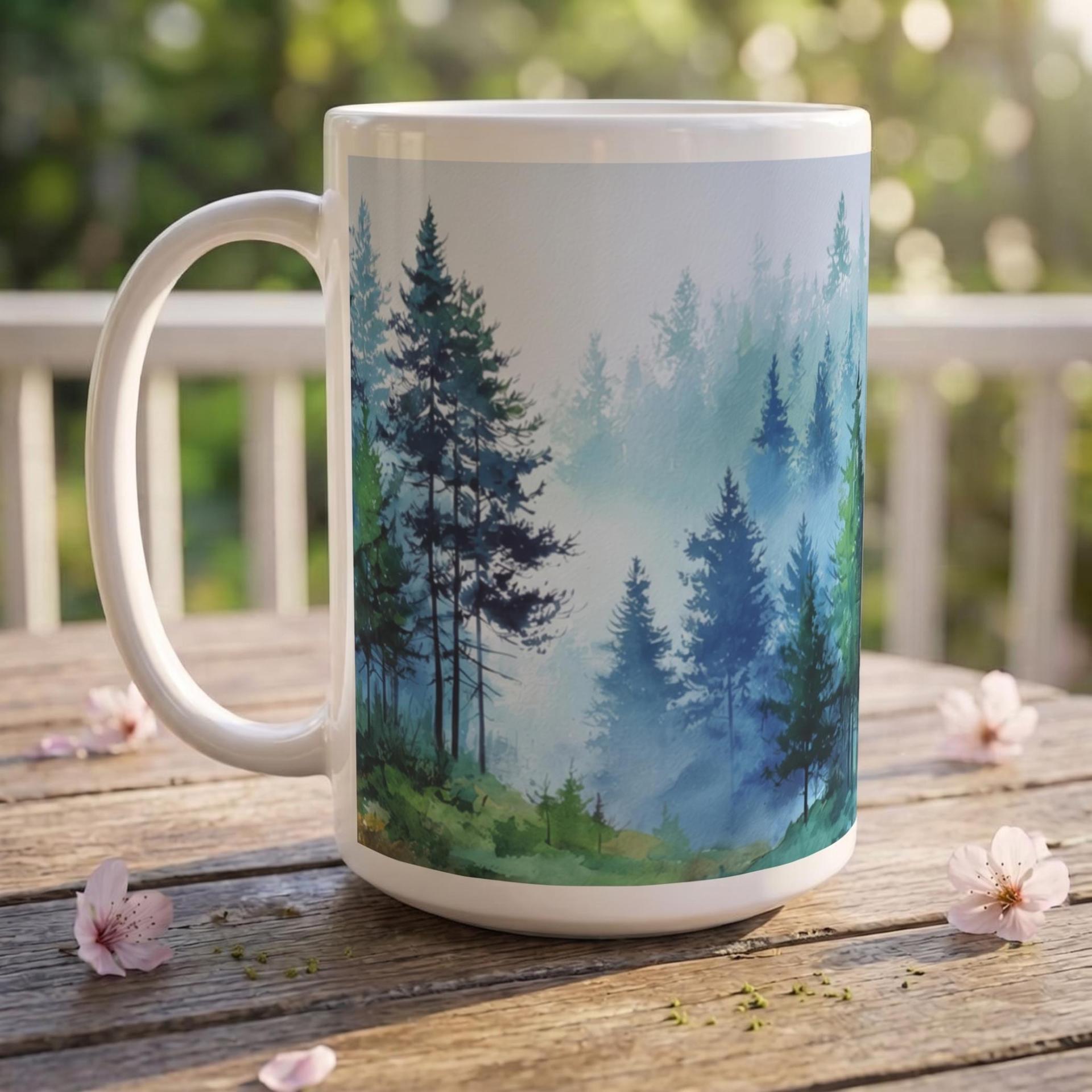 Set of Big Mugs, Forest Cup Set, Large 15 oz Matching Cups