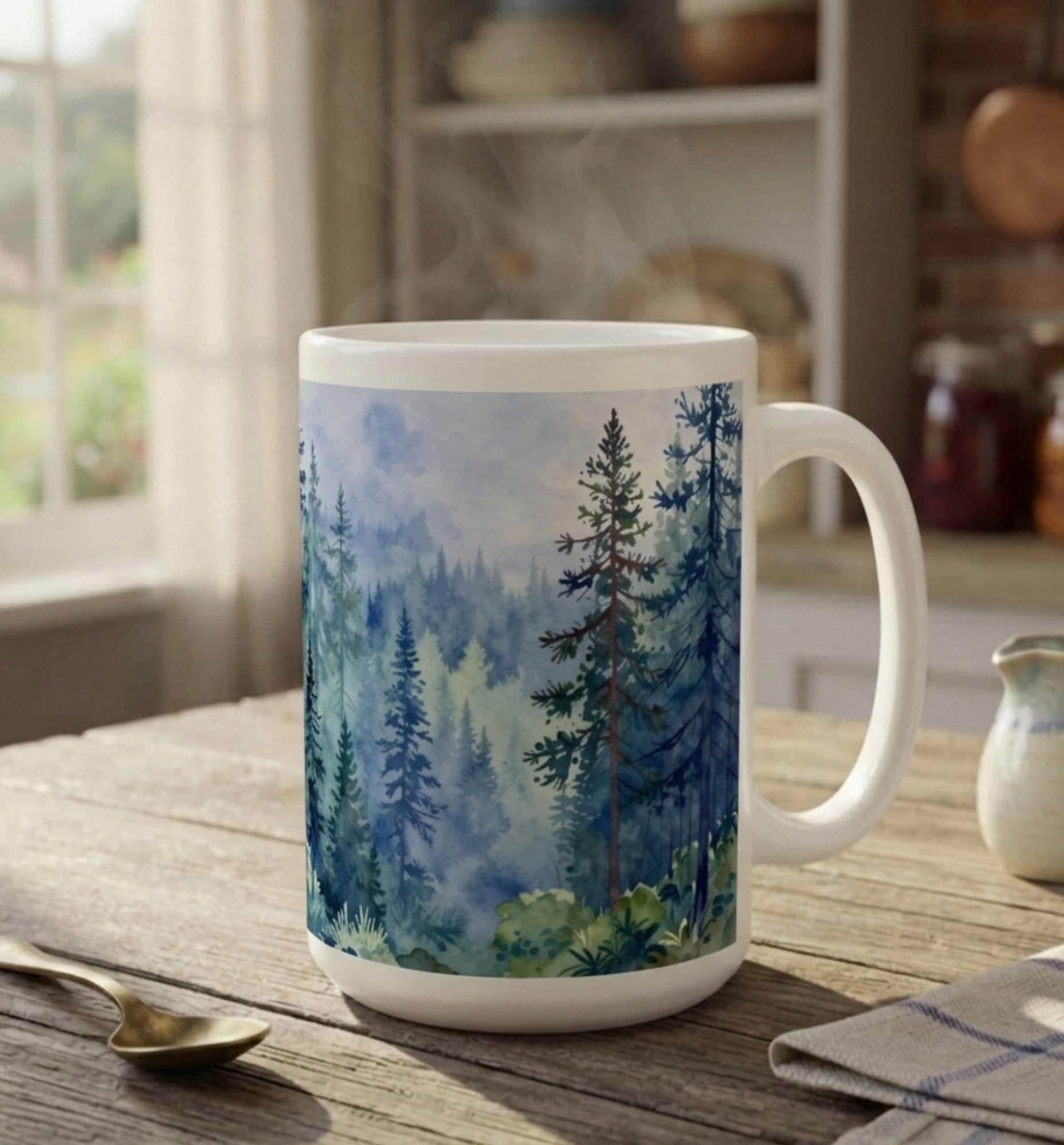 Forest Cups Set -  Large and Small Ceramic Mugs