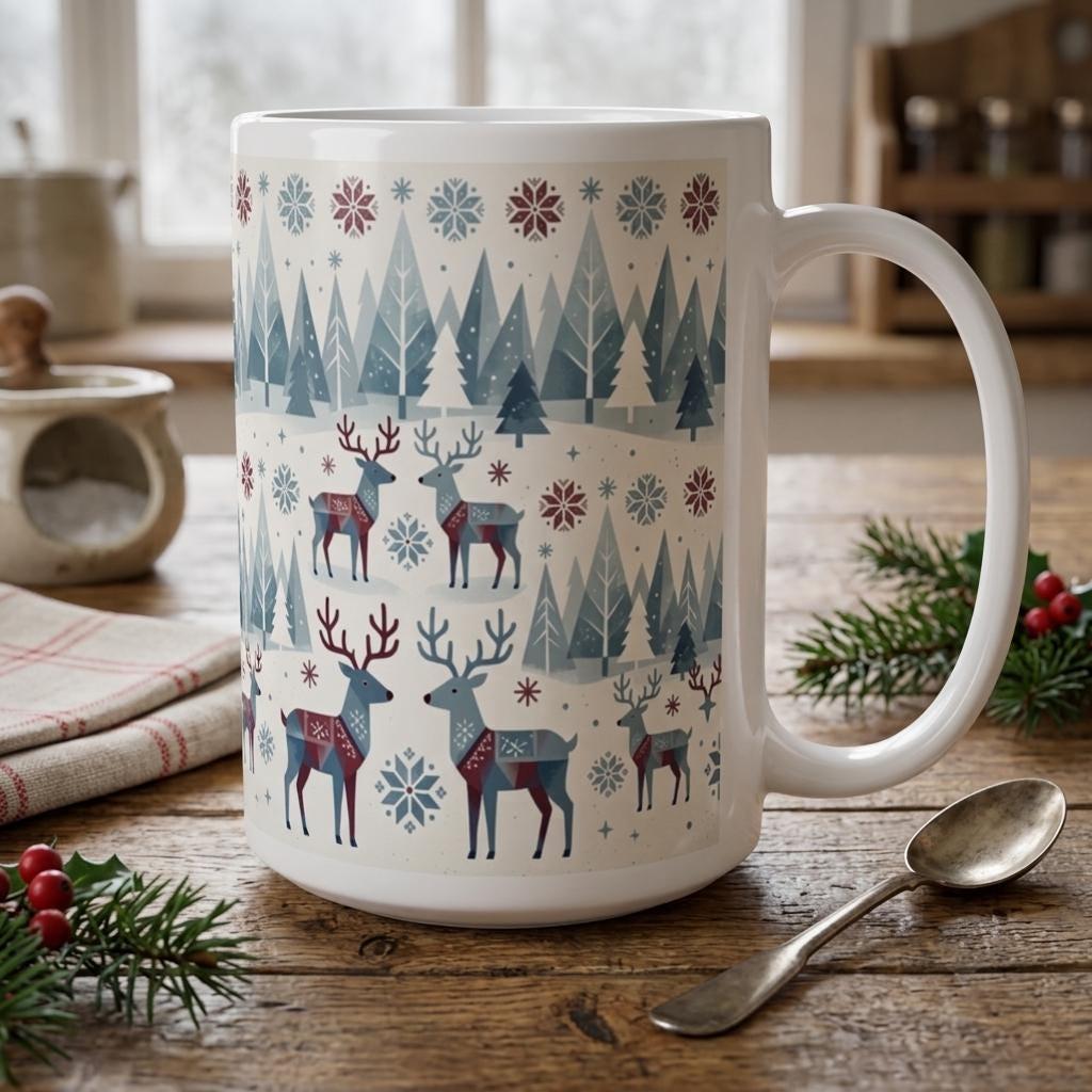 Christmas Mug, Reindeer, Large and Small Mug Set