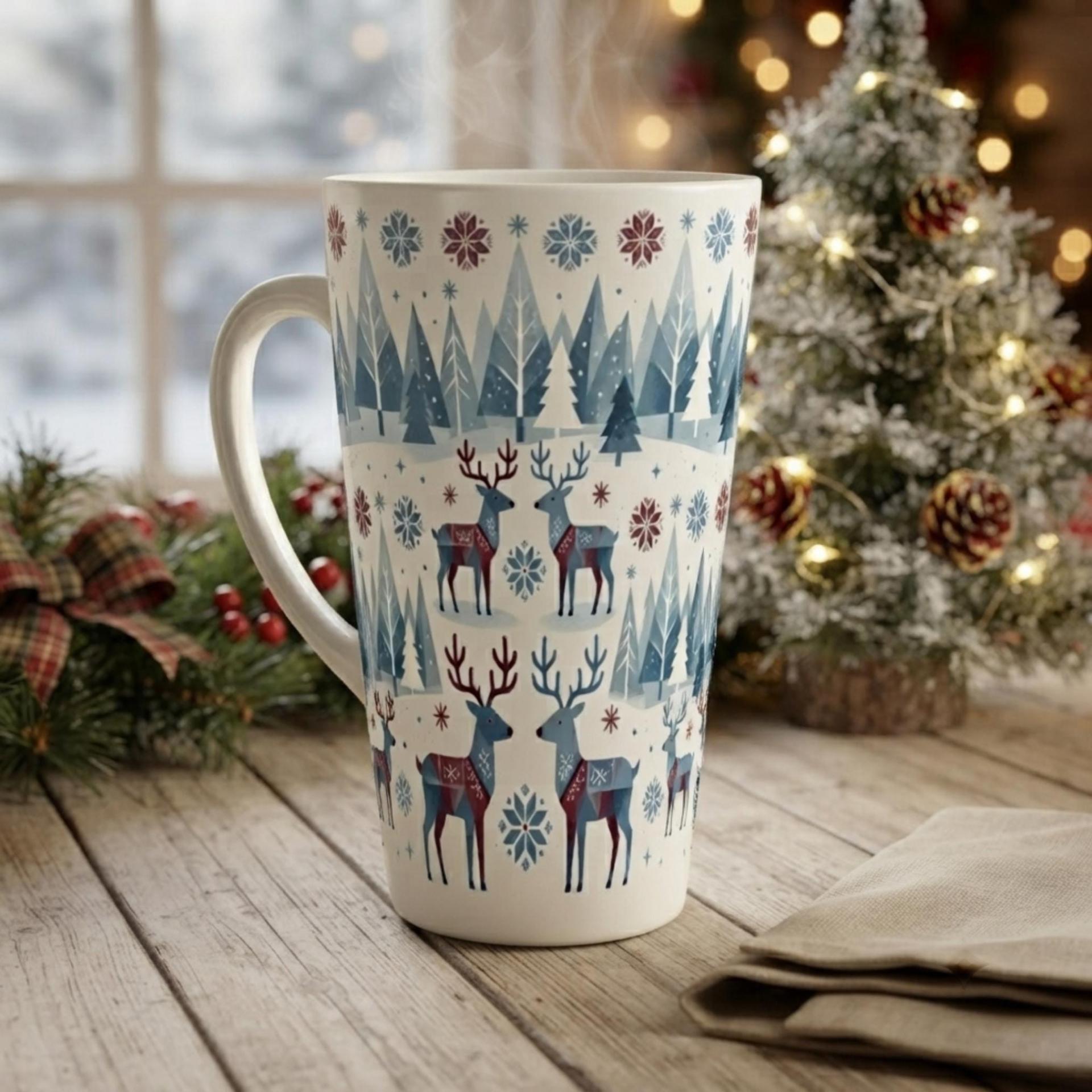 Christmas Mugs, Latte 17oz Ceramic Mug - Coffee or Tea Cup, Extra Tall