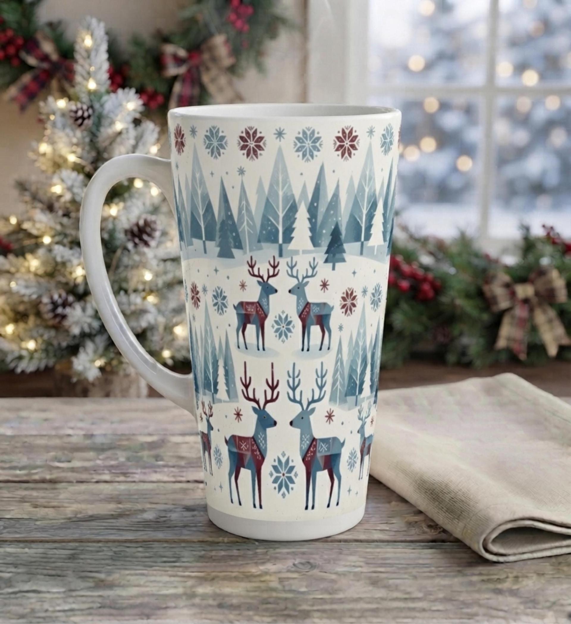 Christmas Mugs, Latte 17oz Ceramic Mug - Coffee or Tea Cup, Extra Tall