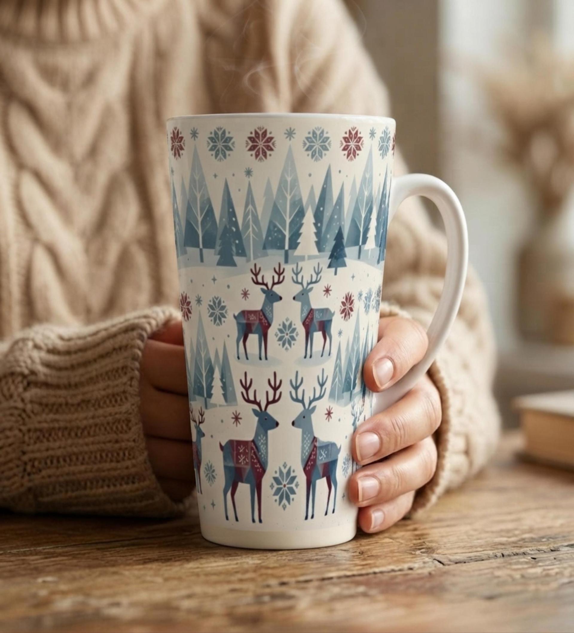 Christmas Mugs, Latte 17oz Ceramic Mug - Coffee or Tea Cup, Extra Tall
