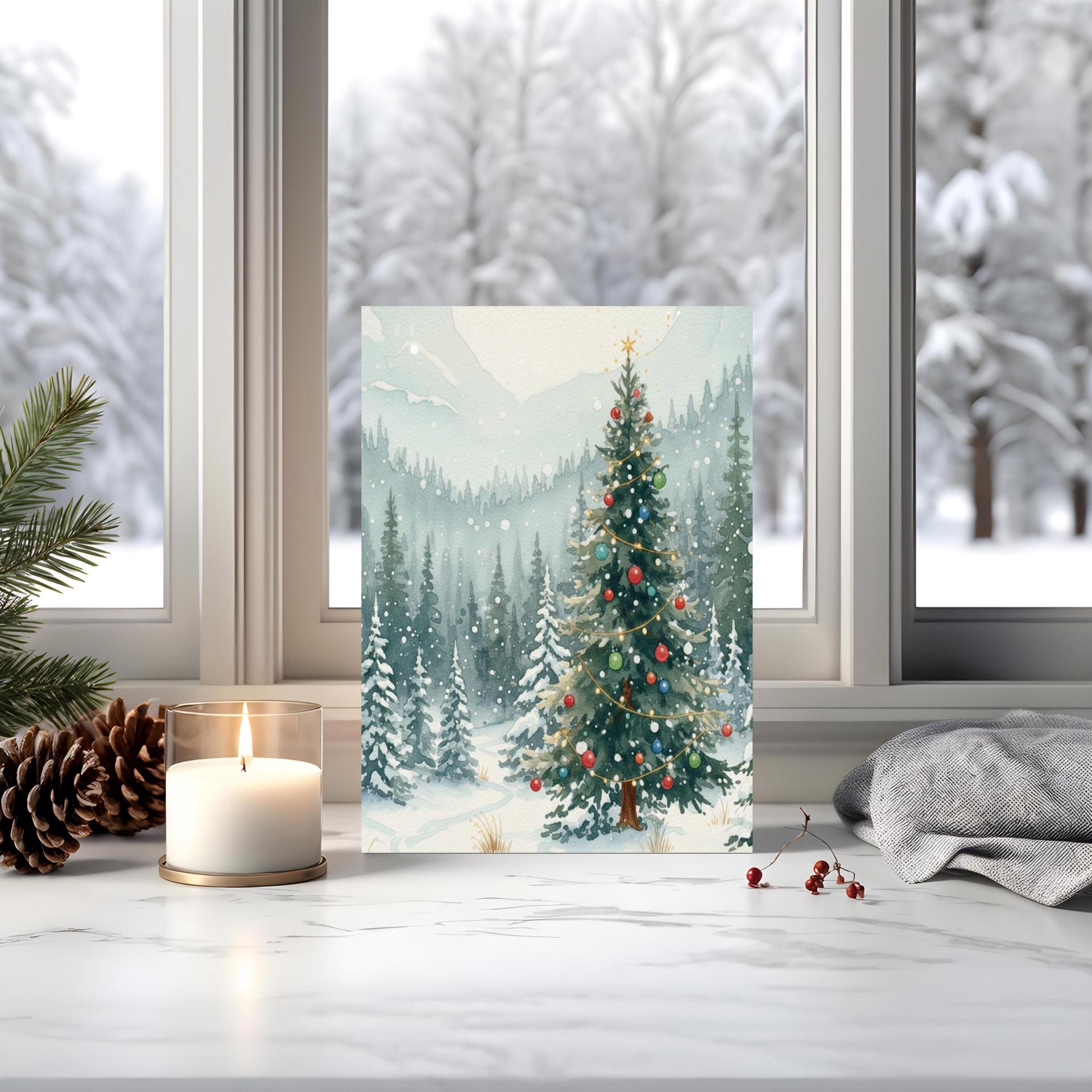 Holiday Greeting Cards, 3 Pack, Christmas Trees, Bulk Set of Gift Cards