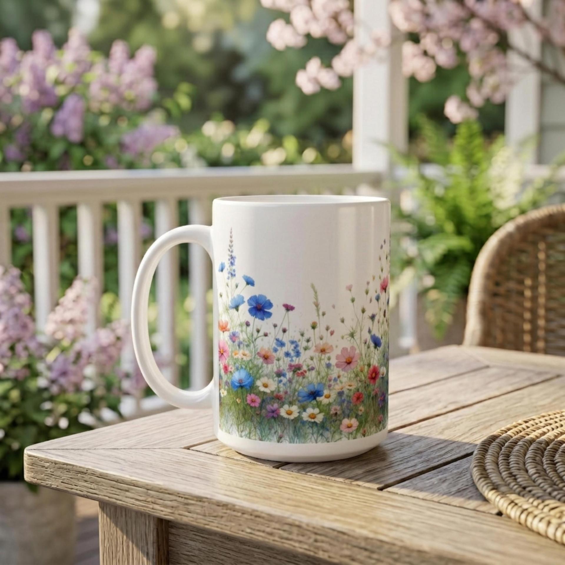 Set of Big Mugs, Floral Cup Set, Large 15 oz Matching Cups