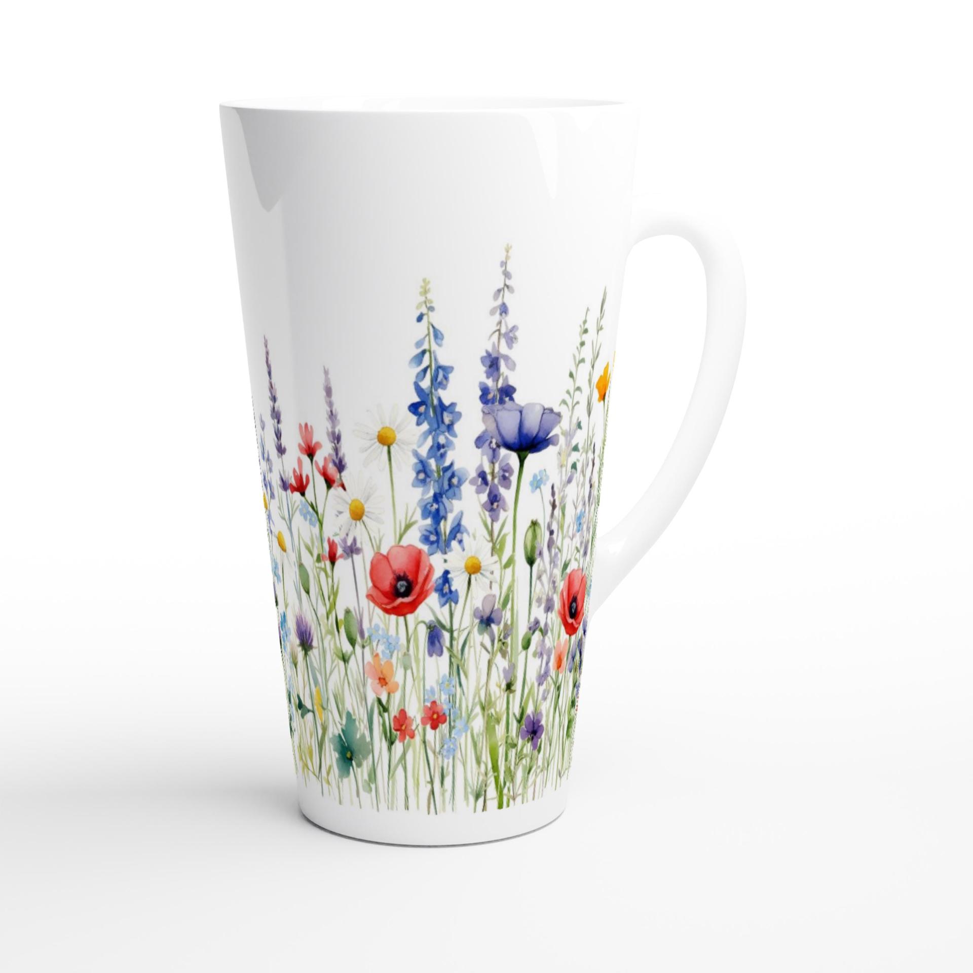 Set of 3 Cups, Floral, Large 17oz Latte Ceramic Mugs - Extra Tall Cup Set