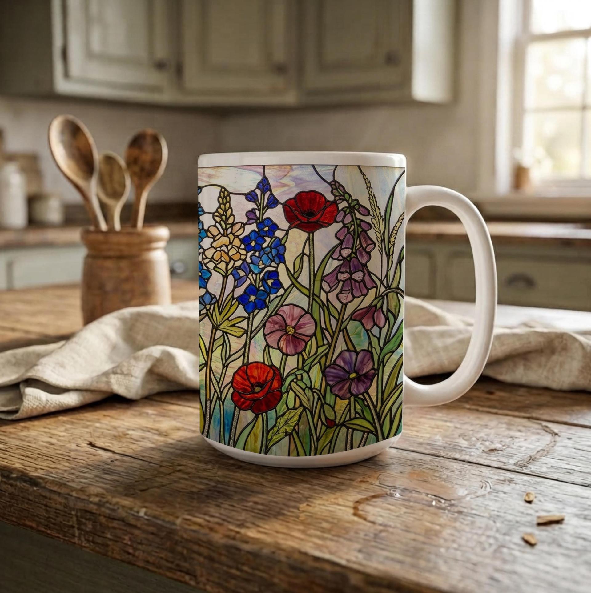 Set of Big Mugs, Floral Cup Set, Large 15 oz Matching Cups