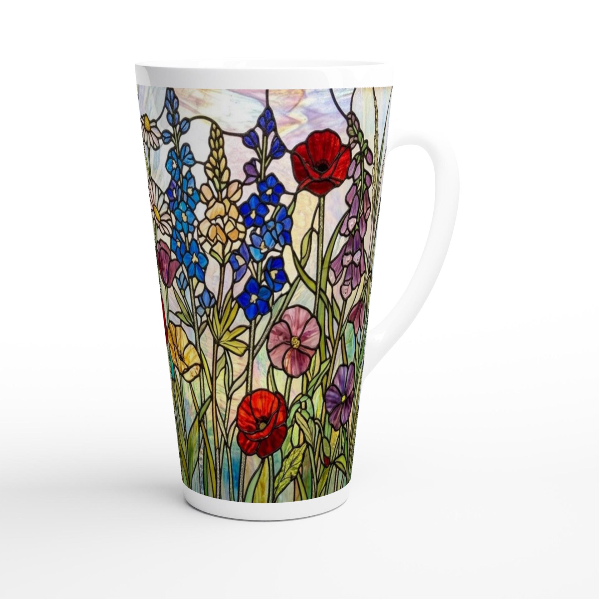 Set of 3 Cups, Floral, Large 17oz Latte Ceramic Mugs - Extra Tall Cup Set