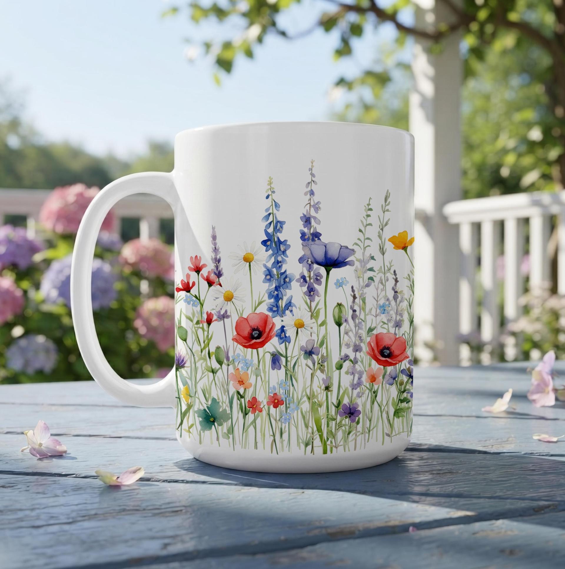 Set of Big Mugs, Floral Cup Set, Large 15 oz Matching Cups