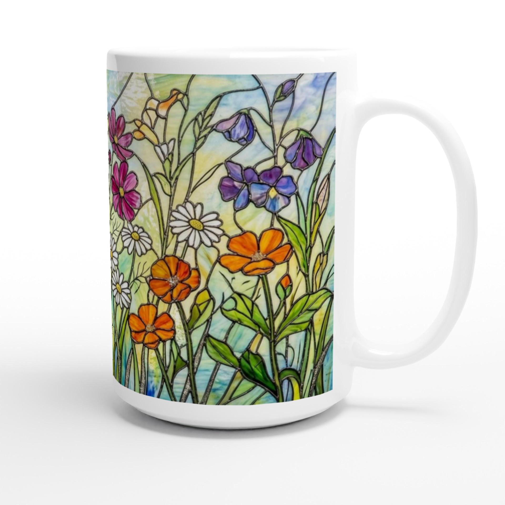 Set of Big Mugs, Floral Cup Set, Large 15 oz Matching Cups