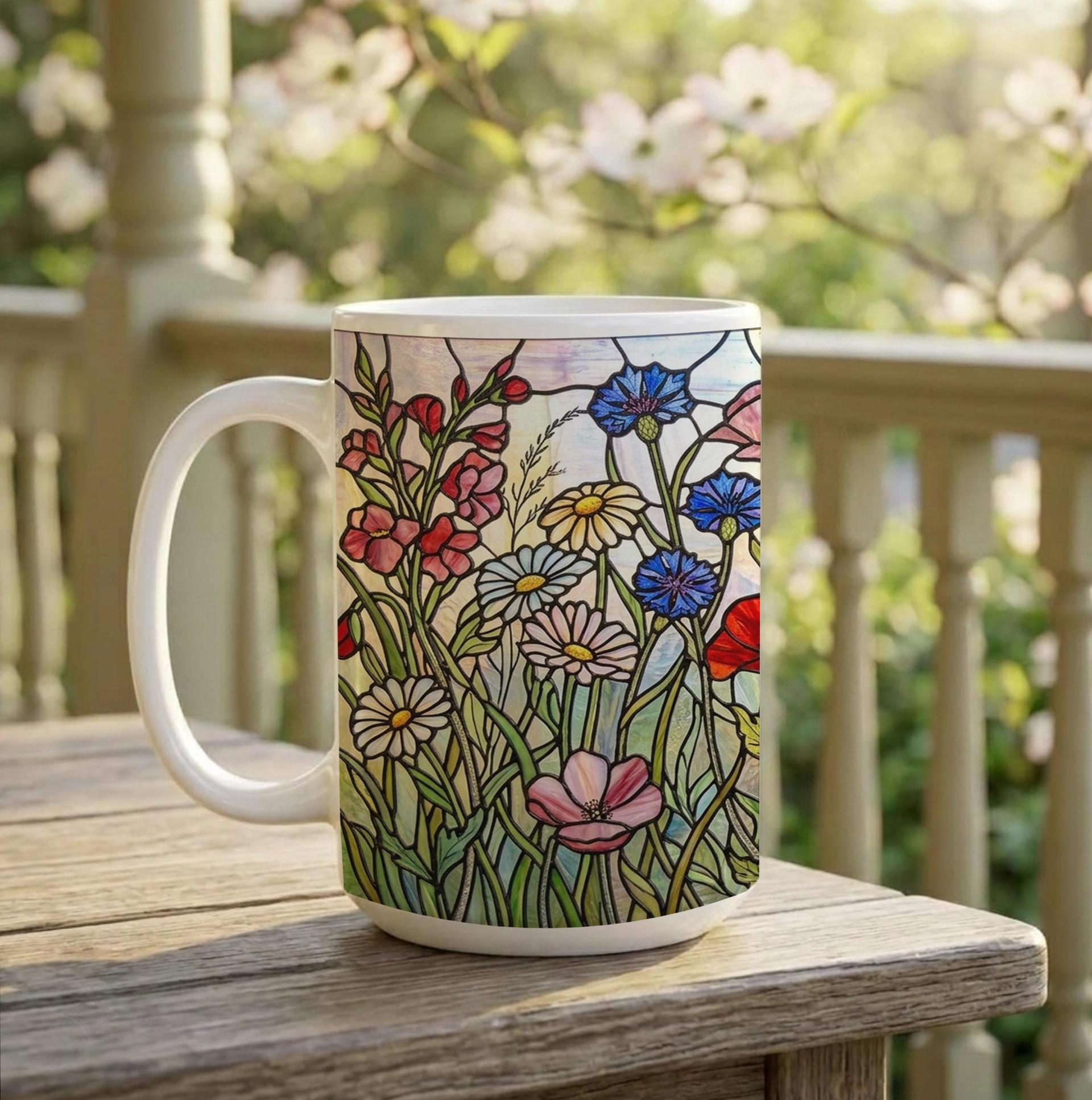 Set of Big Mugs, Floral Cup Set, Large 15 oz Matching Cups