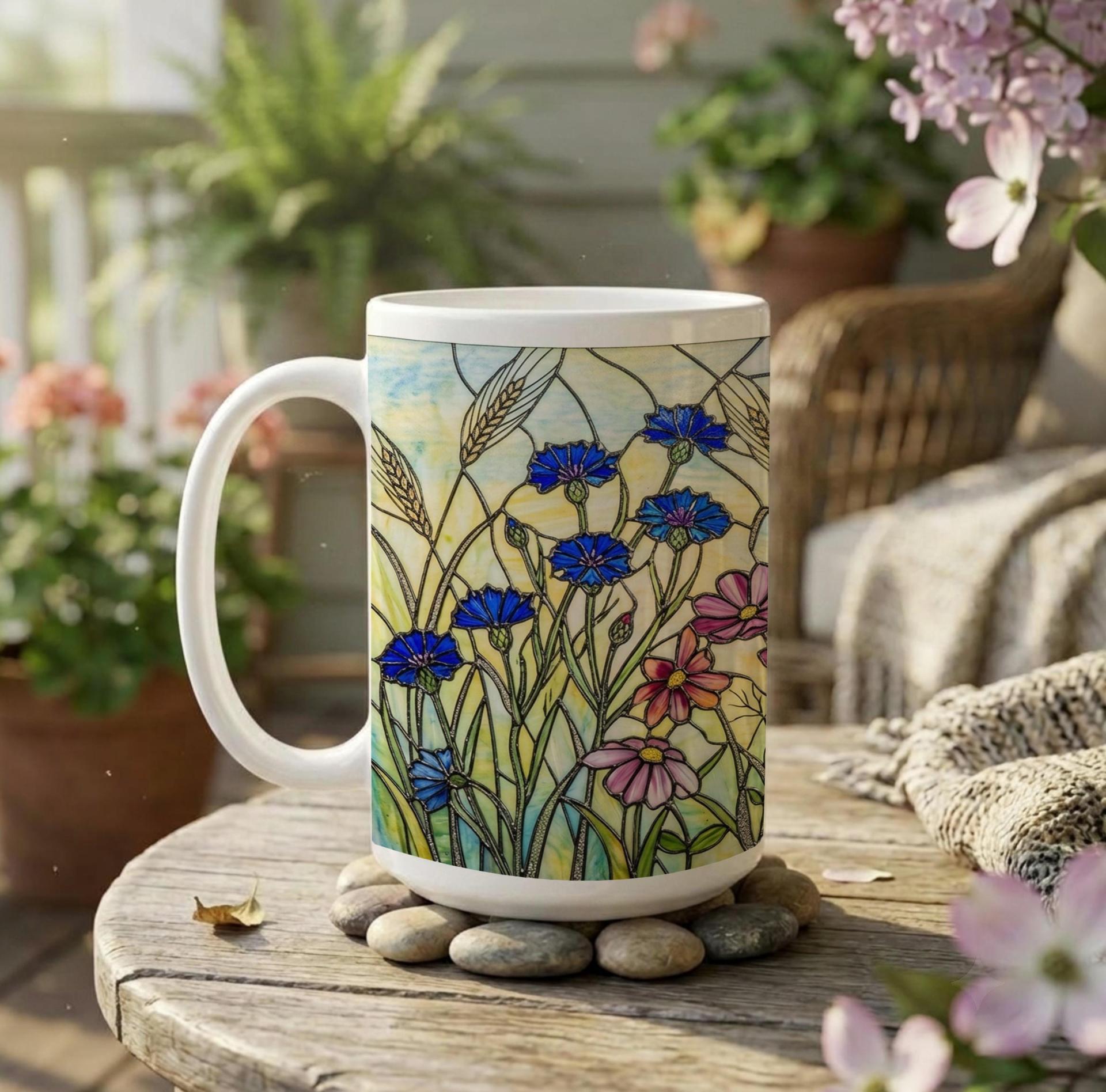 Set of Big Mugs, Floral Cup Set, Large 15 oz Matching Cups