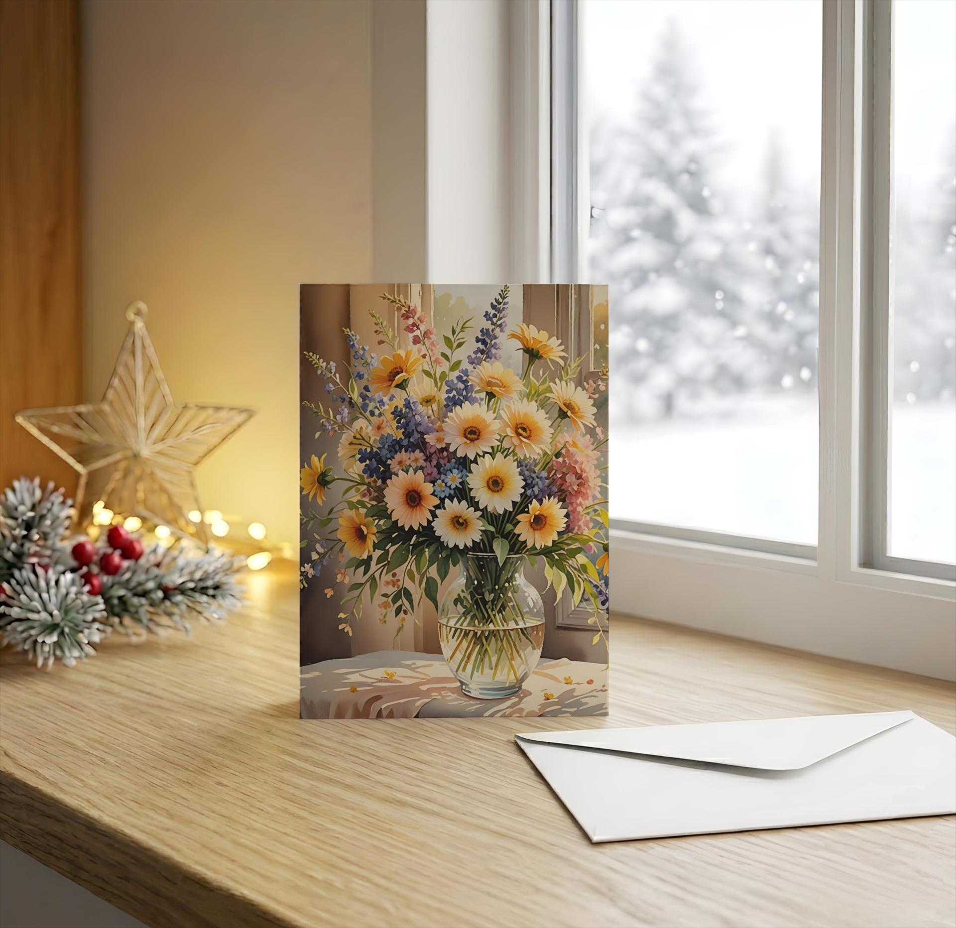 Flowers - Original Art Card - Single Card or Bulk 10 Pack of Gift Cards