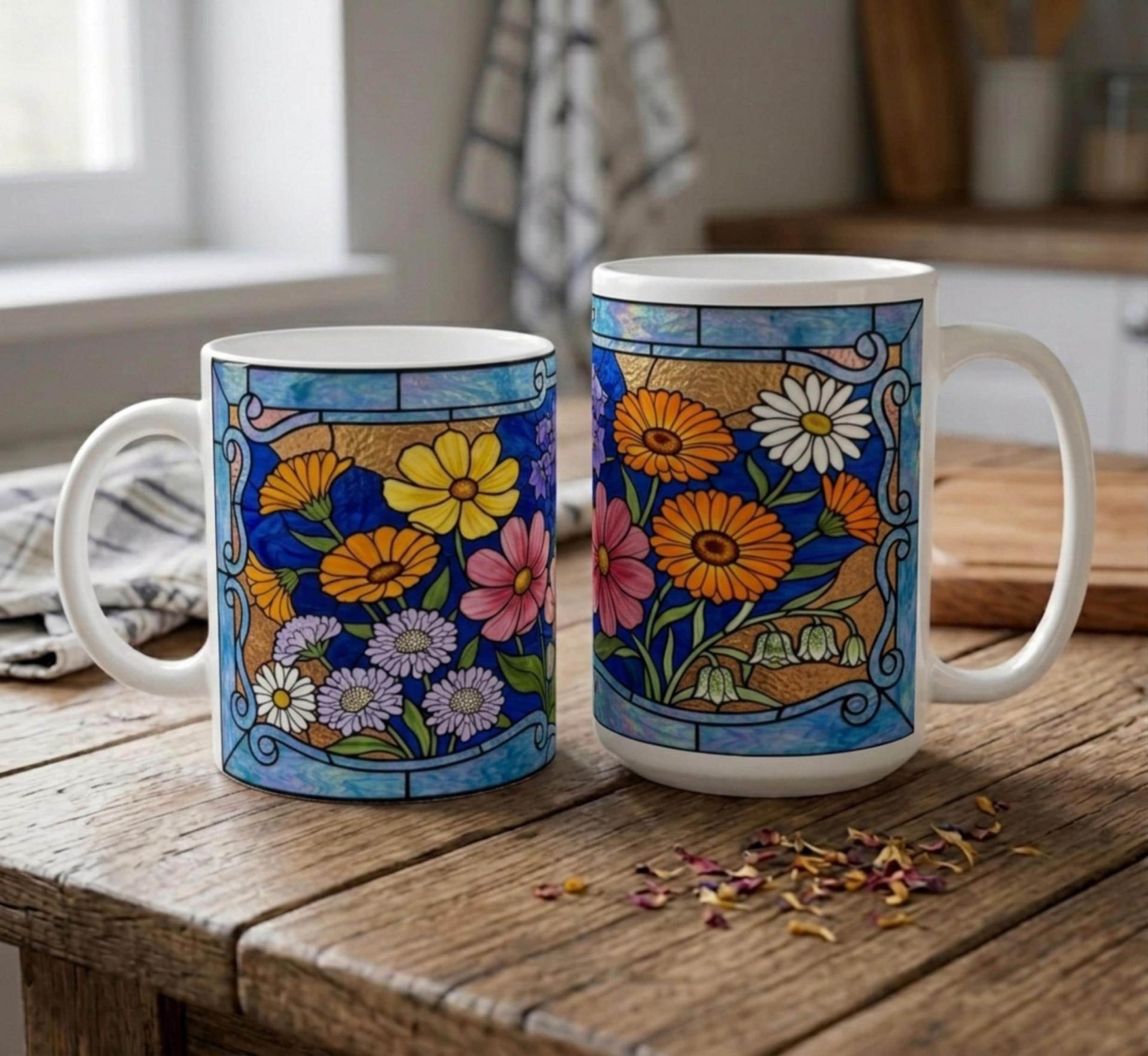 Large and Small Ceramic Mug Set, 15oz and 11oz Cups