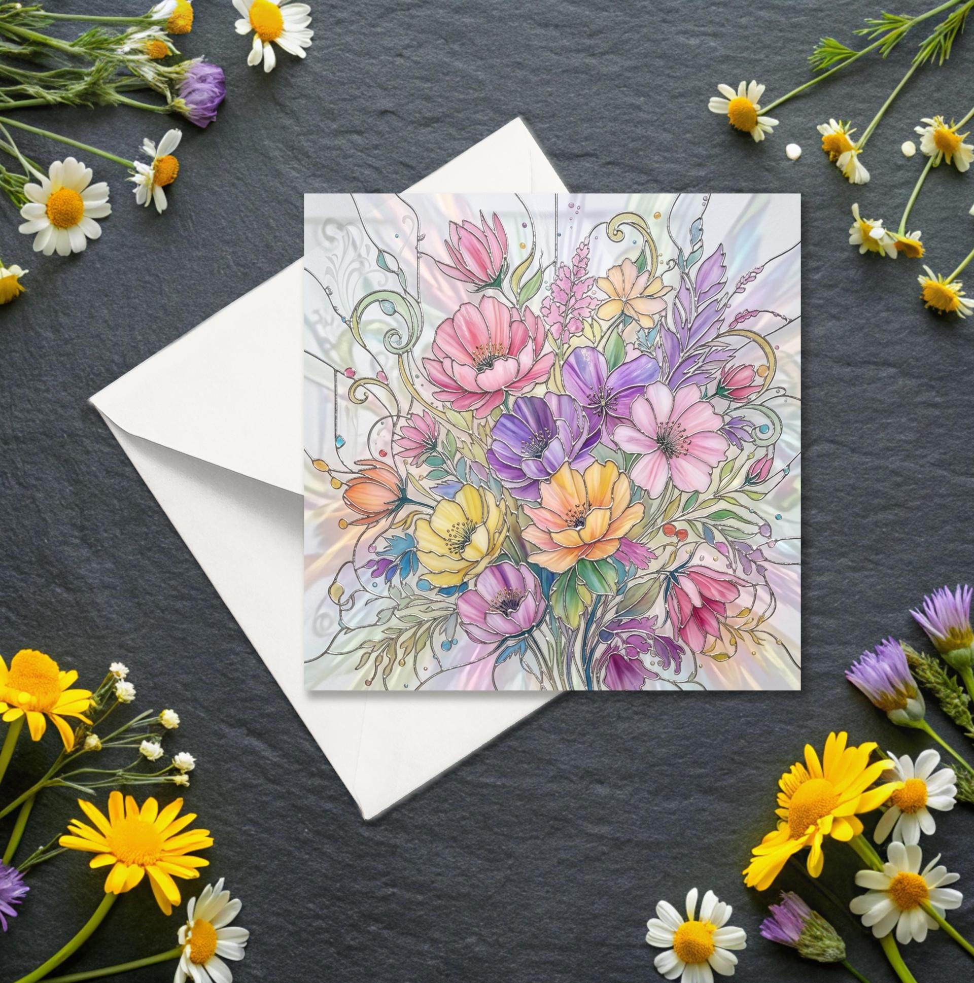 Flowers - Original Art Card - Single Card or Bulk 10 Pack of Gift Cards