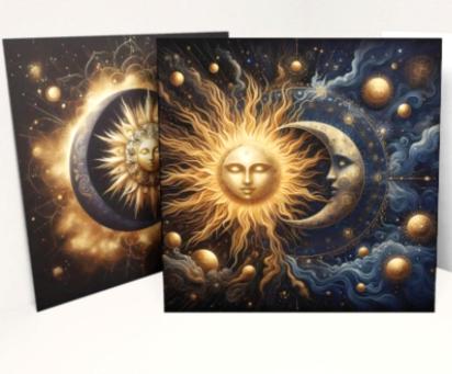 Sun and Moon- Greeting Cards, Set of 4 Designs, Bulk Pack of Cards