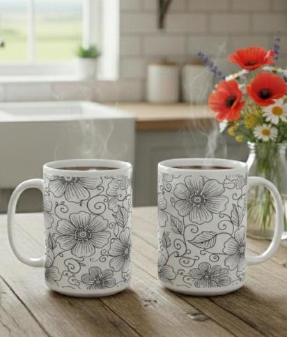 Floral Cups -  Large and Small Ceramic Mug