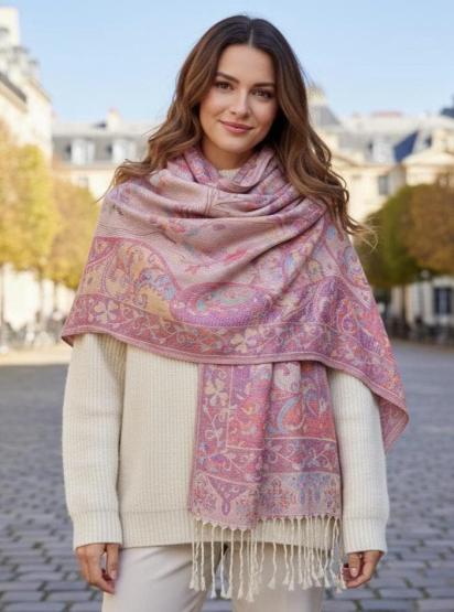 Reversible Soft Pashmina Shawl & Scarf for Women, Jacquard Brocade, Shawl, Sarong or Head Wraps