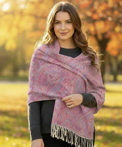 Soft Pashmina Shawl & Scarf for Women, Jacquard Brocade, Shawl, Sarong or Head Wraps