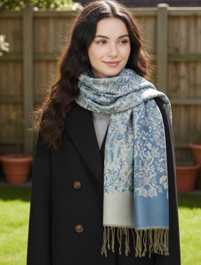 Reversible Soft Pashmina Shawl & Scarf for Women, Jacquard Brocade, Shawl, Sarong or Head Wraps