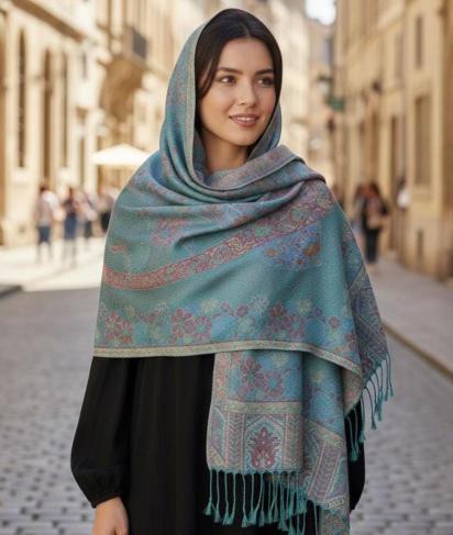 Soft Pashmina Shawl & Scarf for Women, Jacquard Brocade, Shawl, Sarong or Head Wraps