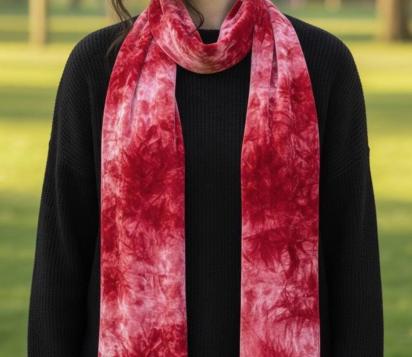 Tie Dye Velvet Scarf, Strawberry, Red and Pink Dyed Crushed Velvet
