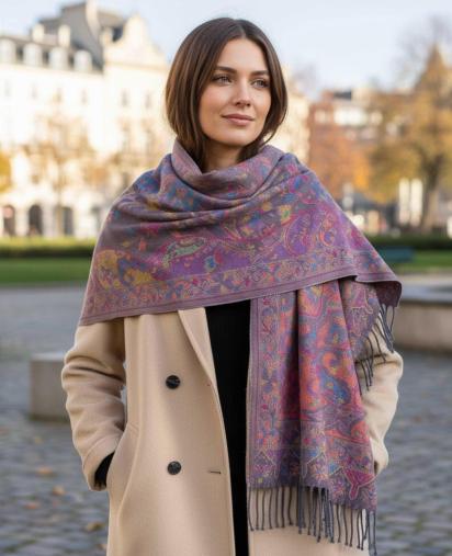 Soft Pashmina Shawl & Scarf for Women, Jacquard Brocade, Shawl, Sarong or Head Wraps