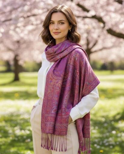 Reversible Soft Pashmina Shawl & Scarf for Women, Jacquard Brocade, Shawl, Sarong or Head Wraps