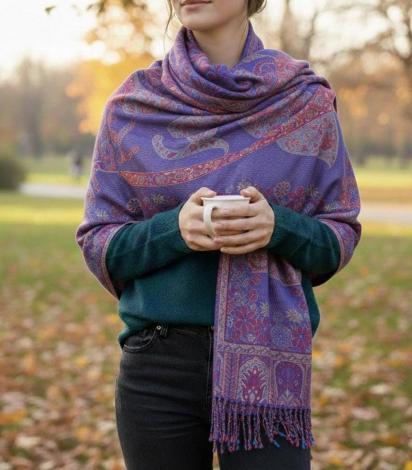 Soft Pashmina Shawl & Scarf for Women, Jacquard Brocade, Shawl, Sarong or Head Wraps