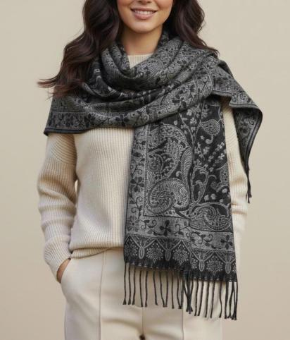 Reversible Soft Pashmina Shawl & Scarf for Women, Jacquard Brocade, Shawl, Sarong or Head Wraps