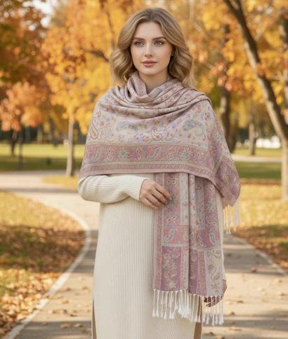 Soft Pashmina Shawl & Scarf for Women, Jacquard Brocade, Shawl, Sarong or Head Wraps