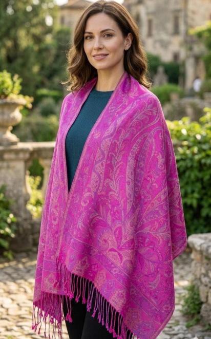 Reversible Soft Pashmina Shawl & Scarf for Women, Jacquard Brocade, Shawl, Sarong or Head Wraps