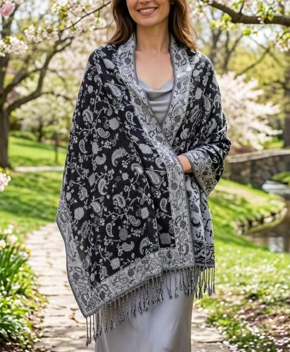 Soft Pashmina Shawl & Scarf for Women, Jacquard Brocade, Blanket Scarf, Head Wraps
